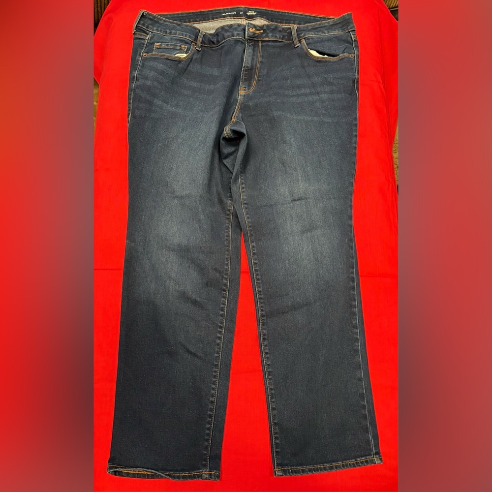 Old Navy Dark Blue Mid Rise Power Slim Straight Leg Jeans